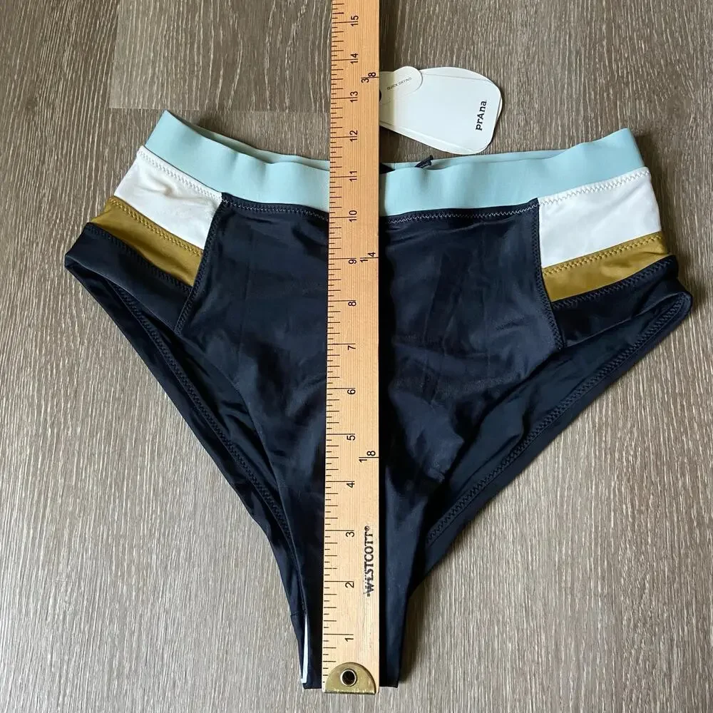 Prana Baja Bound High Rise Swim Bottom Women's S Black Colorblock Bikini Brief